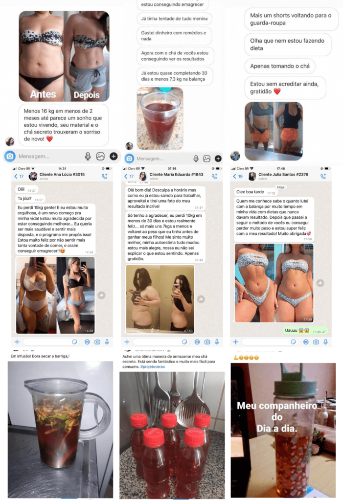 Amostras e resultados do chá